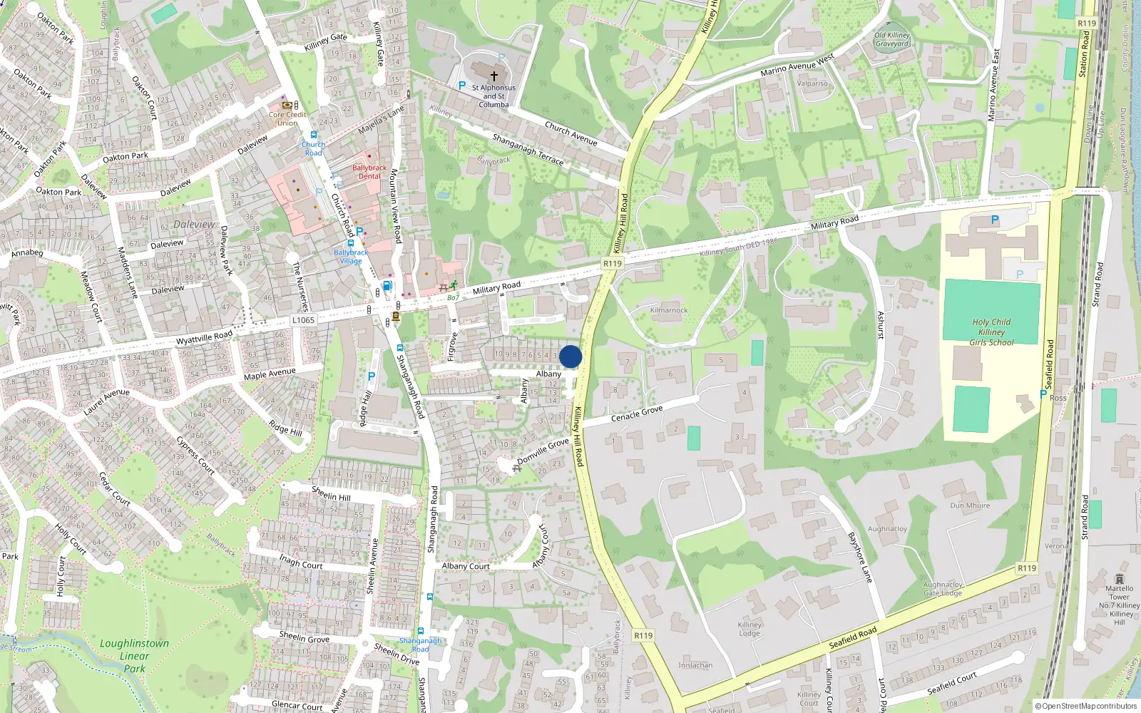 Overhead map showing the location of 01 Albany, Killiney Hill Road, Killiney
