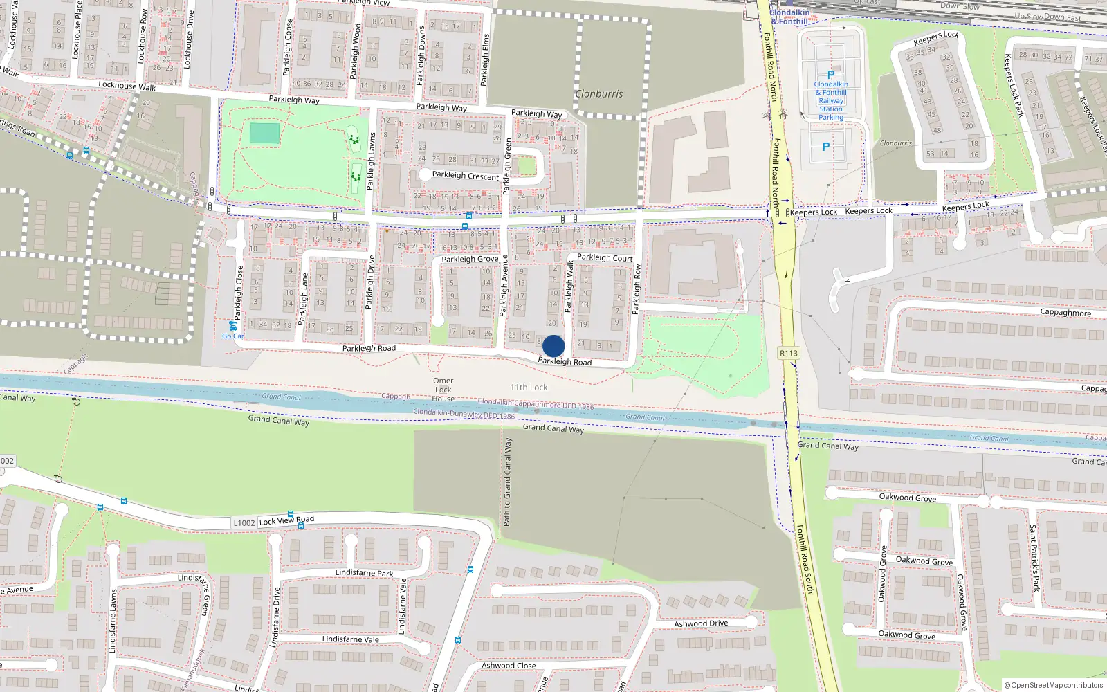 Overhead map showing the location of 6 Parkleigh Road, Dublin 22