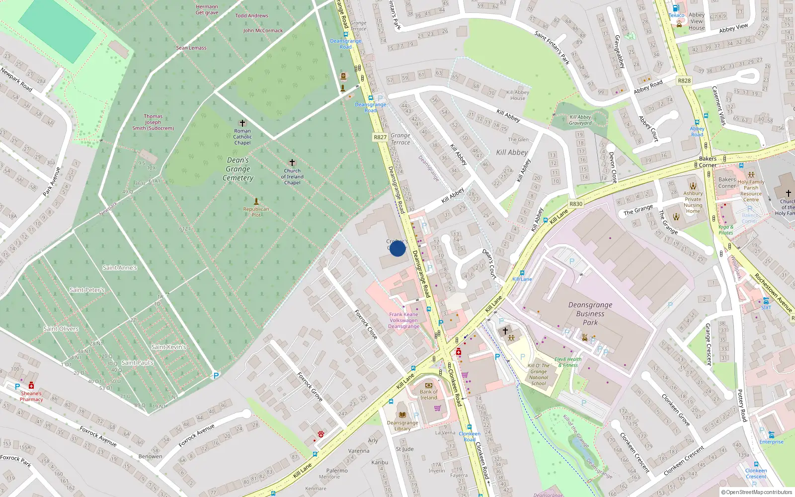 Overhead map showing the location of 1-120 Crofters Quarter, Deansgrange, Blackrock
