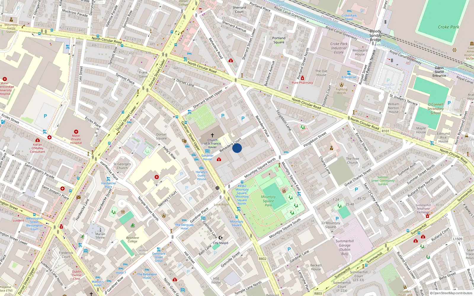 Overhead map showing the location of 1 Belvedere Court, Dublin 1