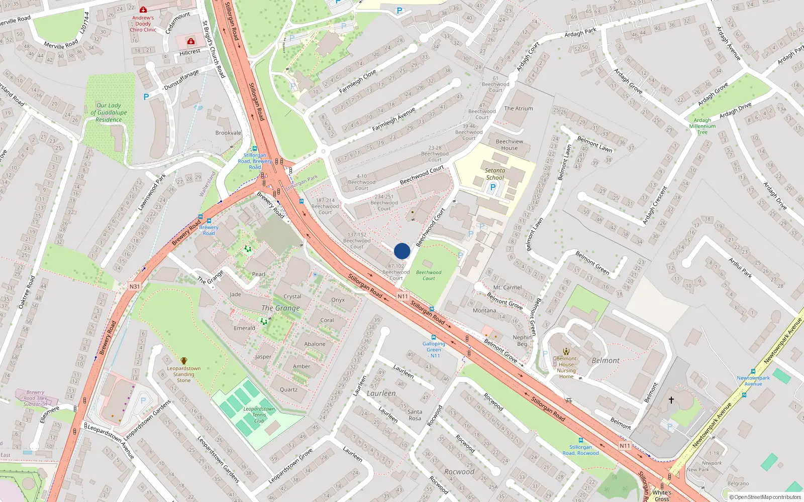 Overhead map showing the location of 116 Beechwood Court, Dublin