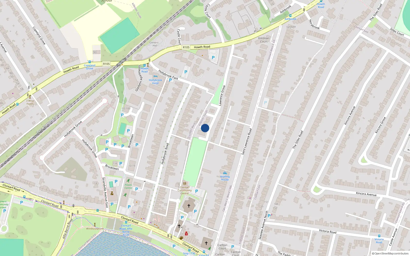 Overhead map showing the location of 3 Lawrence Grove, Dublin 3