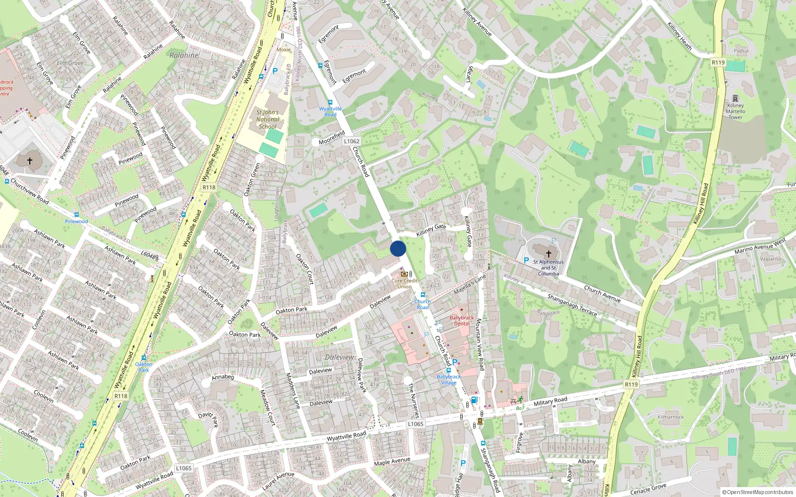 Overhead map showing the location of 1-31 Saint Germaine, 16 Church Road, Killiney