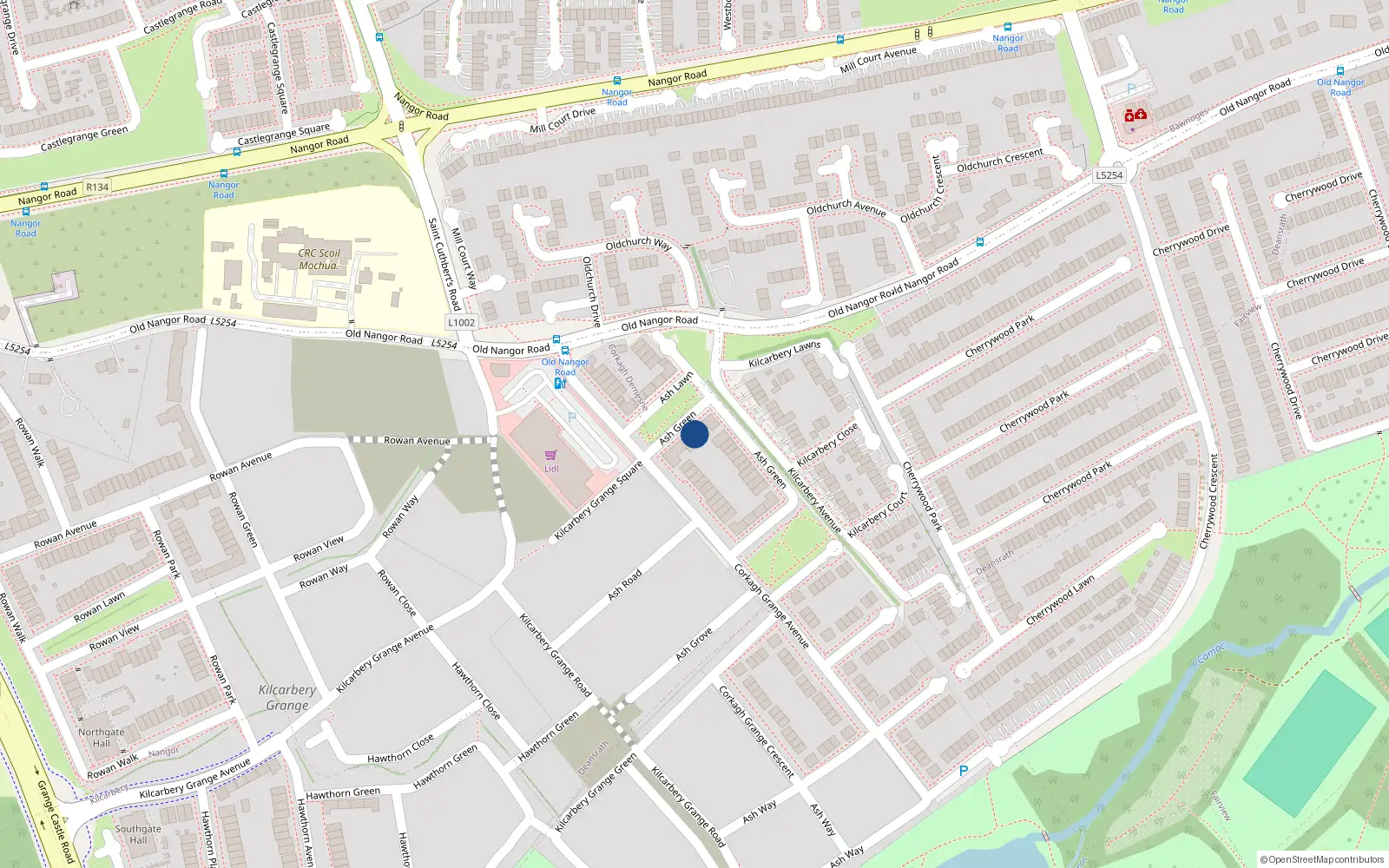 Overhead map showing the location of 1-37 Northgate Hall, Kilcarbery Grange, Clondalkin
