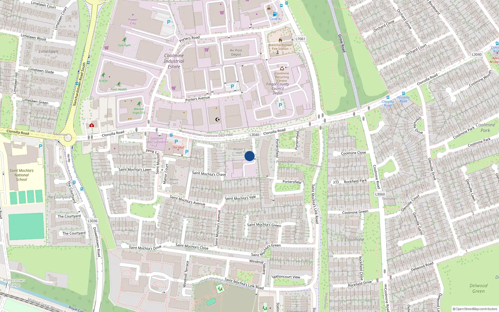 Overhead map showing the location of 1-4 Davis Hall, Lucan, County Dublin