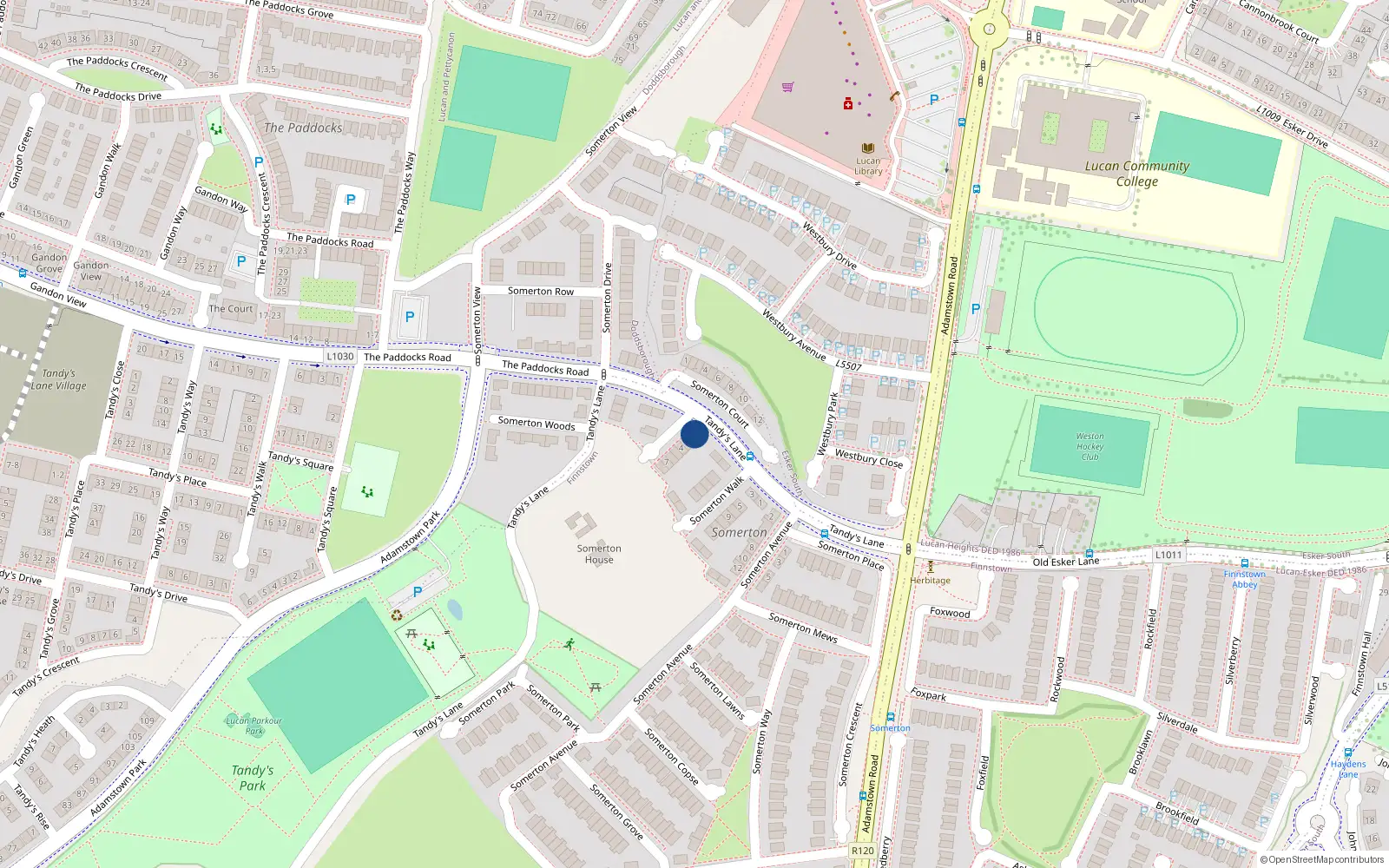 Overhead map showing the location of 1 Somerton Close, Westbury Court