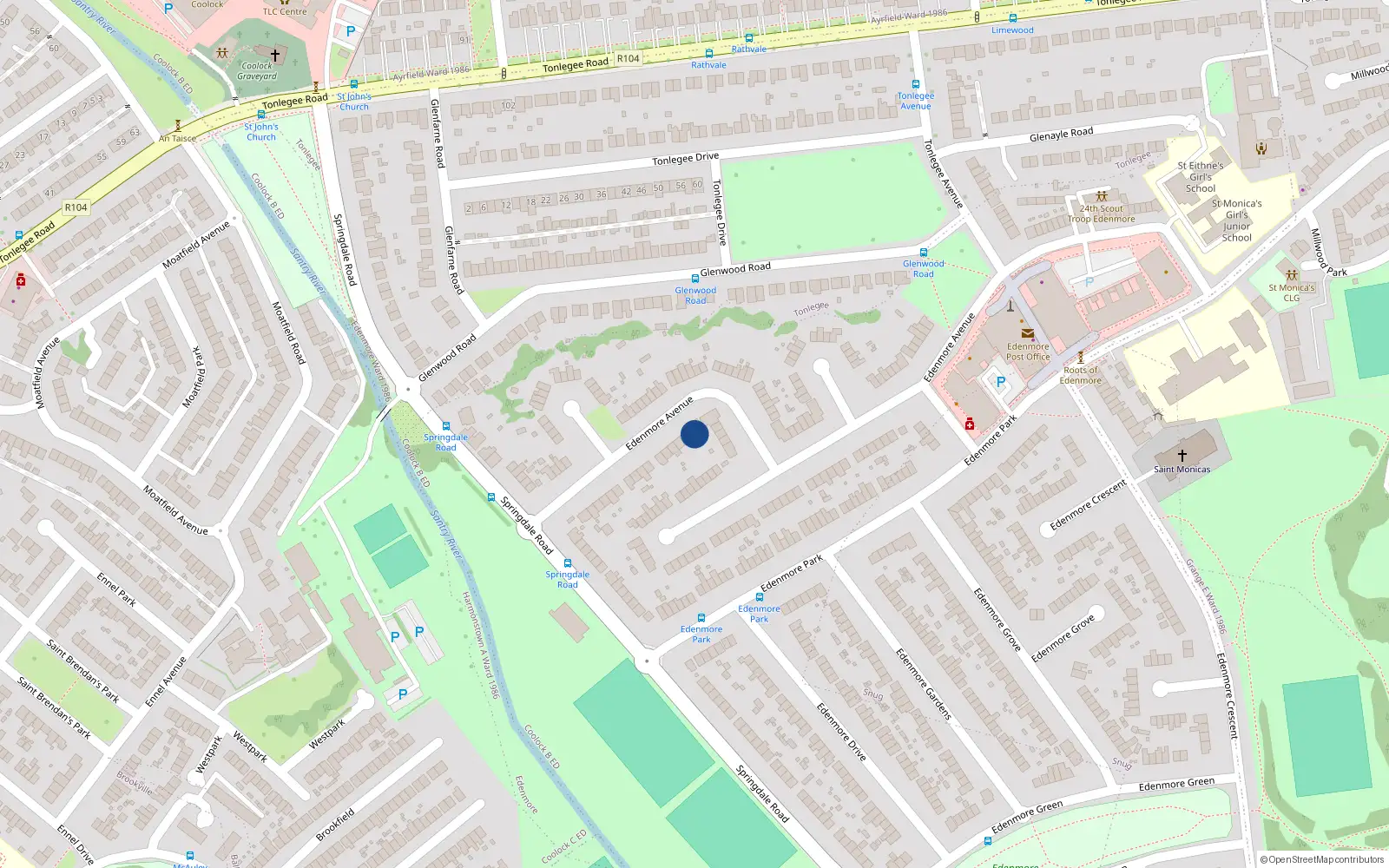 Overhead map showing the location of 32 Edenmore Avenue, Dublin 5