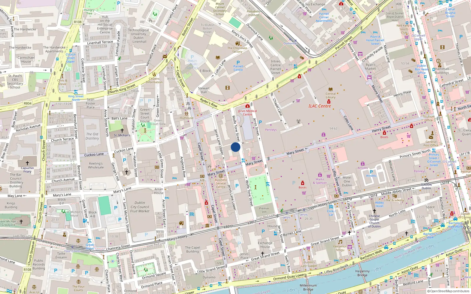 Overhead map showing the location of 1-43 Stafford House, Wolfe Tone St, Dublin 1