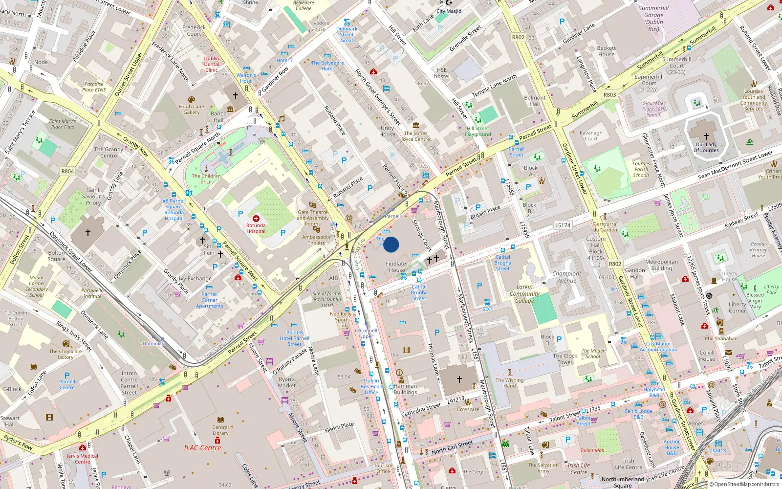 Overhead map showing the location of 1 -5, 79 Parnell Street, Dublin 1
