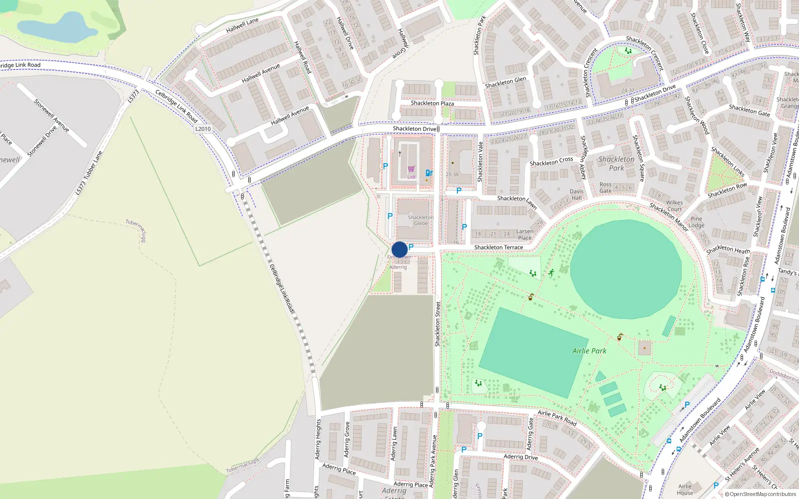Overhead map showing the location of 16 Shackleton Street, Finnstown