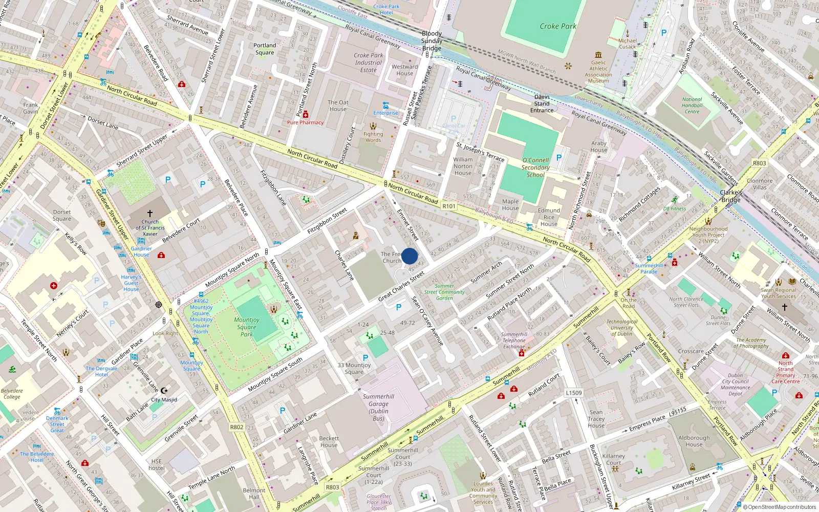 Overhead map showing the location of 1A Emmet Street, Dublin 1