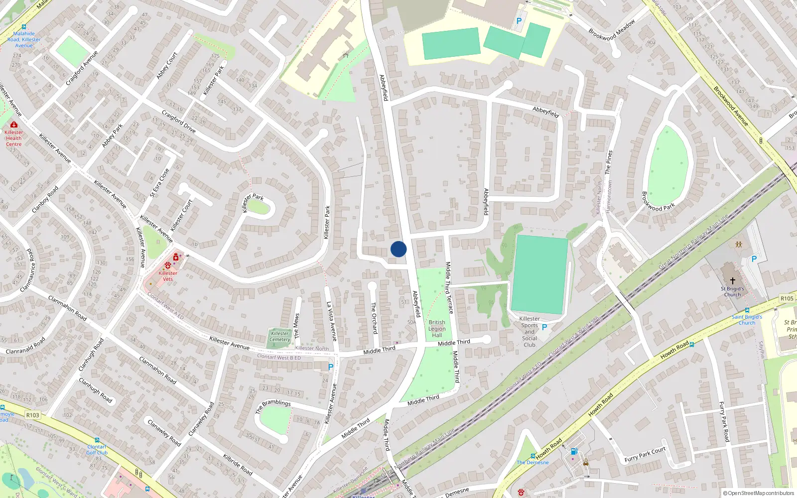 Overhead map showing the location of 1 Abbeyfield, Dublin 5