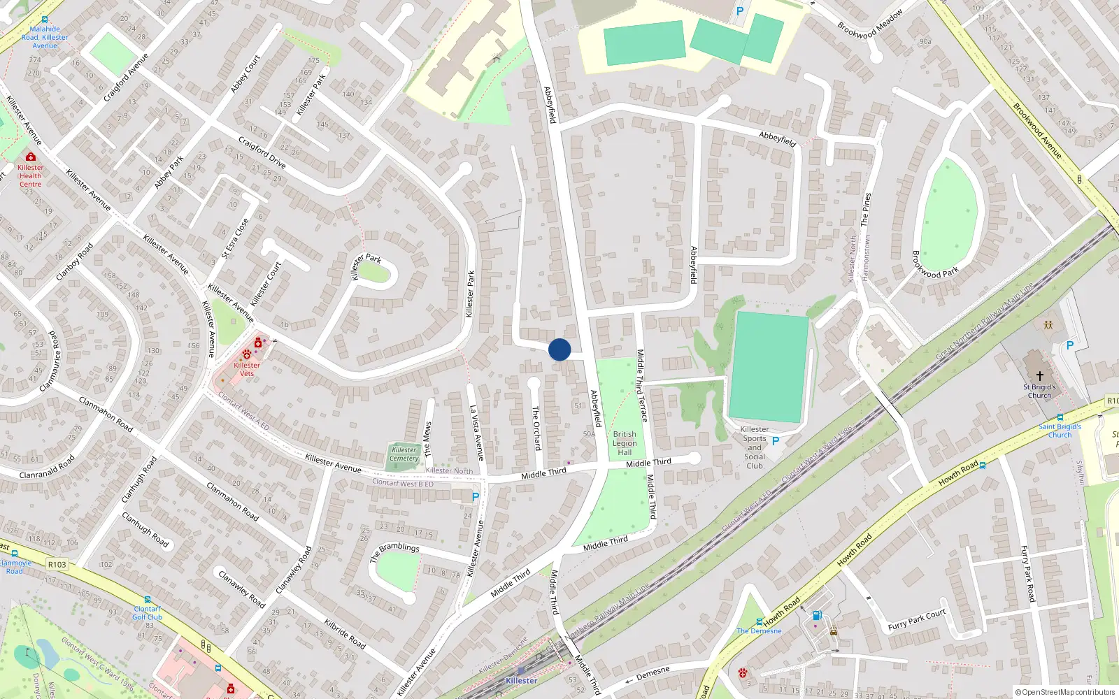 Overhead map showing the location of 1 Abbeyfield Lawns, Abbeyfield, Killester Dublin 5