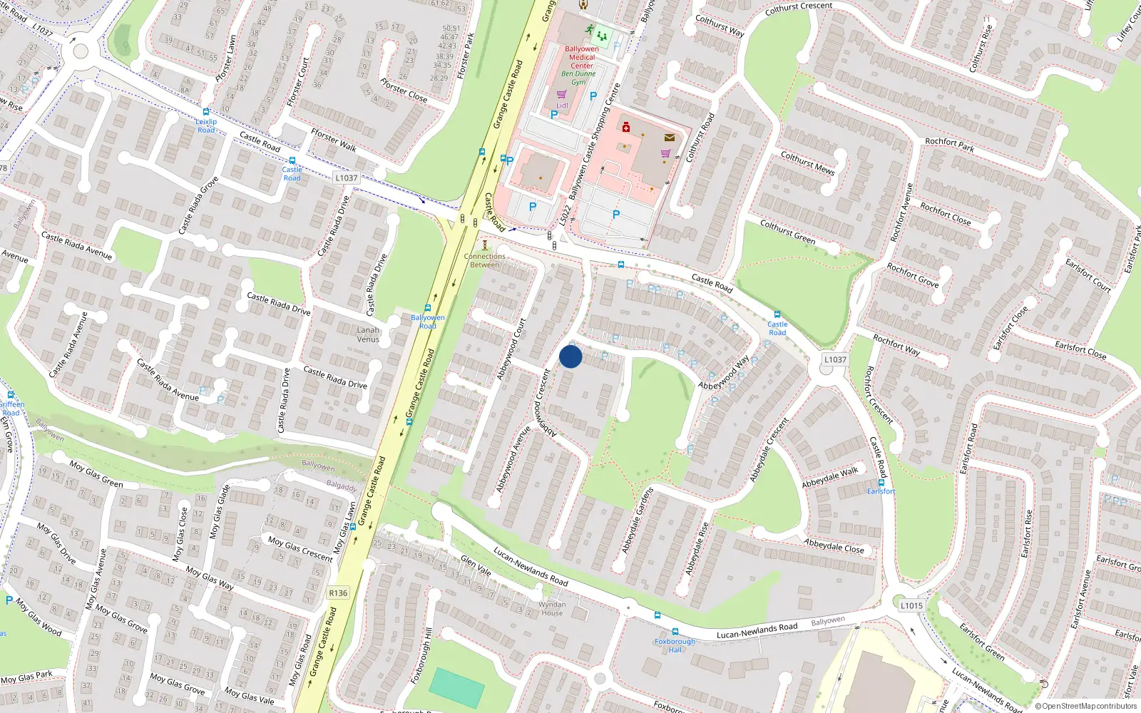 Overhead map showing the location of 1 Abbeywood Way, Lucan