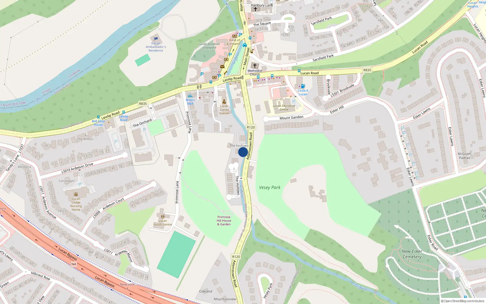 Overhead map showing the location of 1 Adamstown Court, Lock Road, Lucan