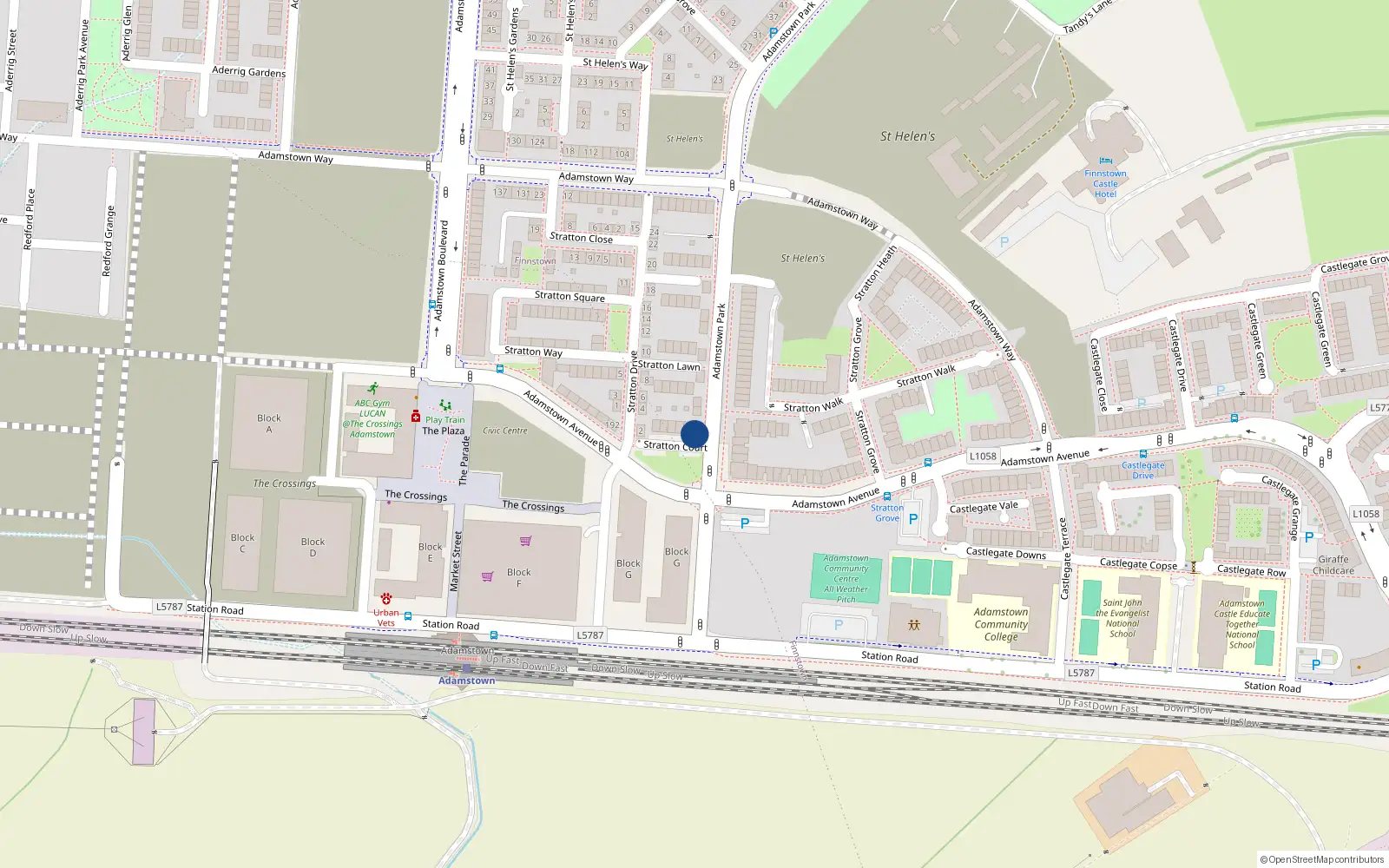 Overhead map showing the location of 1 Adamstown Park, Lucan