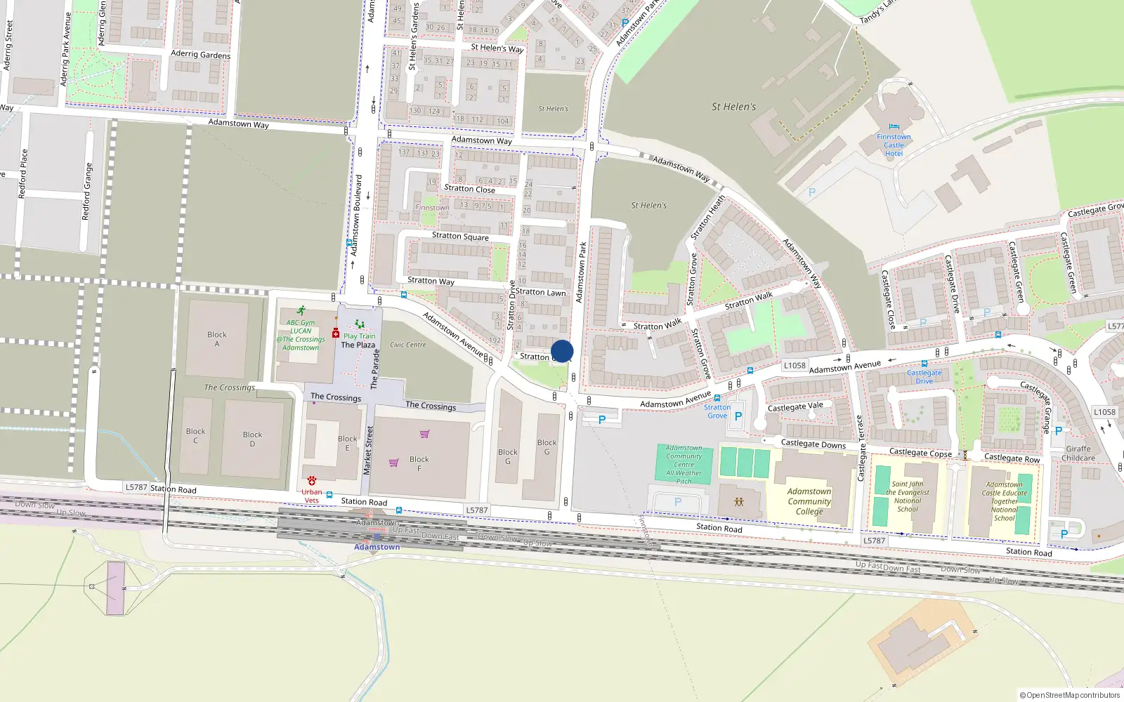 Overhead map showing the location of 1 Adamstown Park, Adamstown Square, Lucan