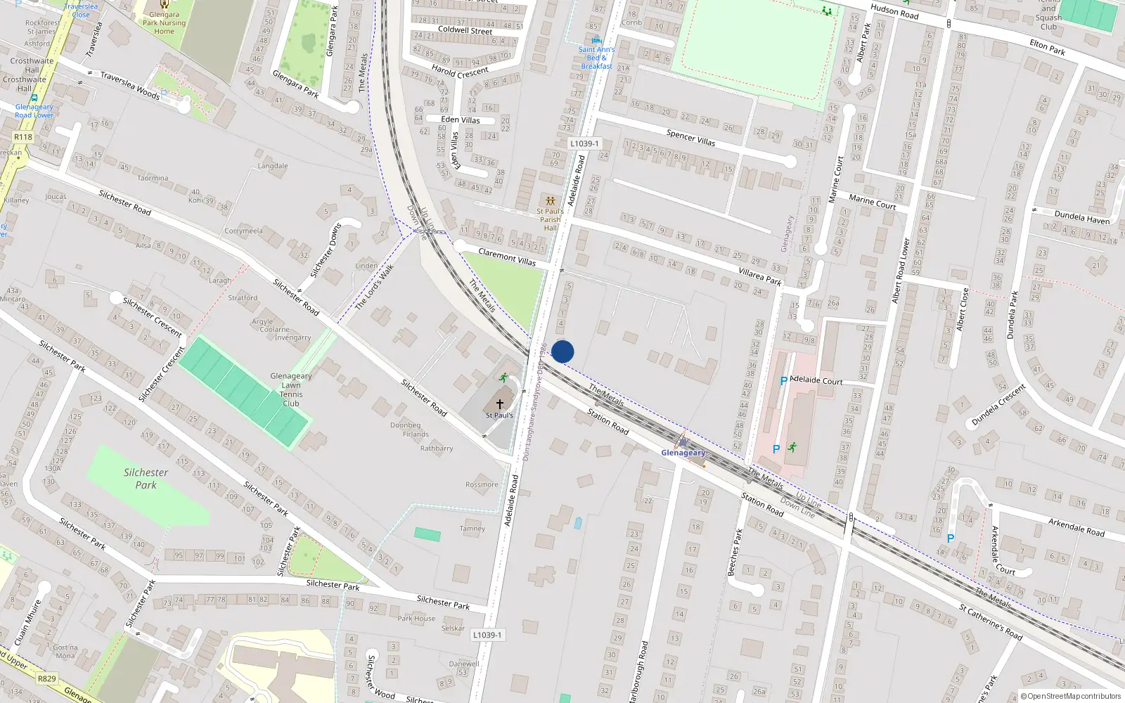 Overhead map showing the location of 1 Adelaide Villas, Adelaide Rd., Glenageary