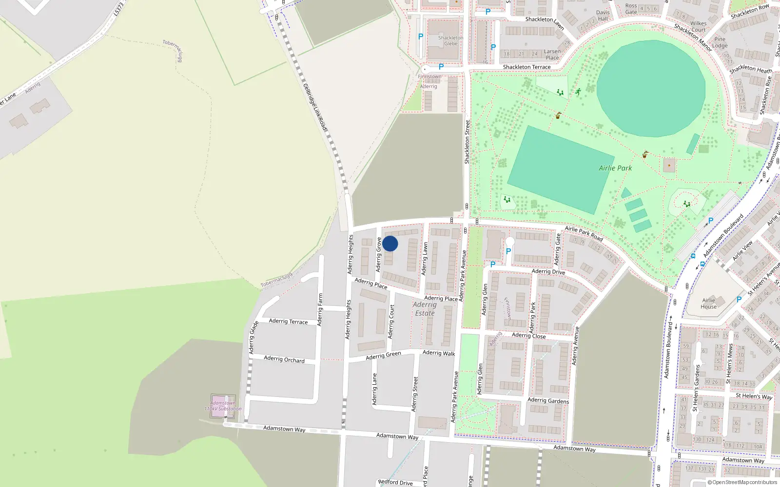 Overhead map showing the location of 1 Aderrig Drive, Lucan
