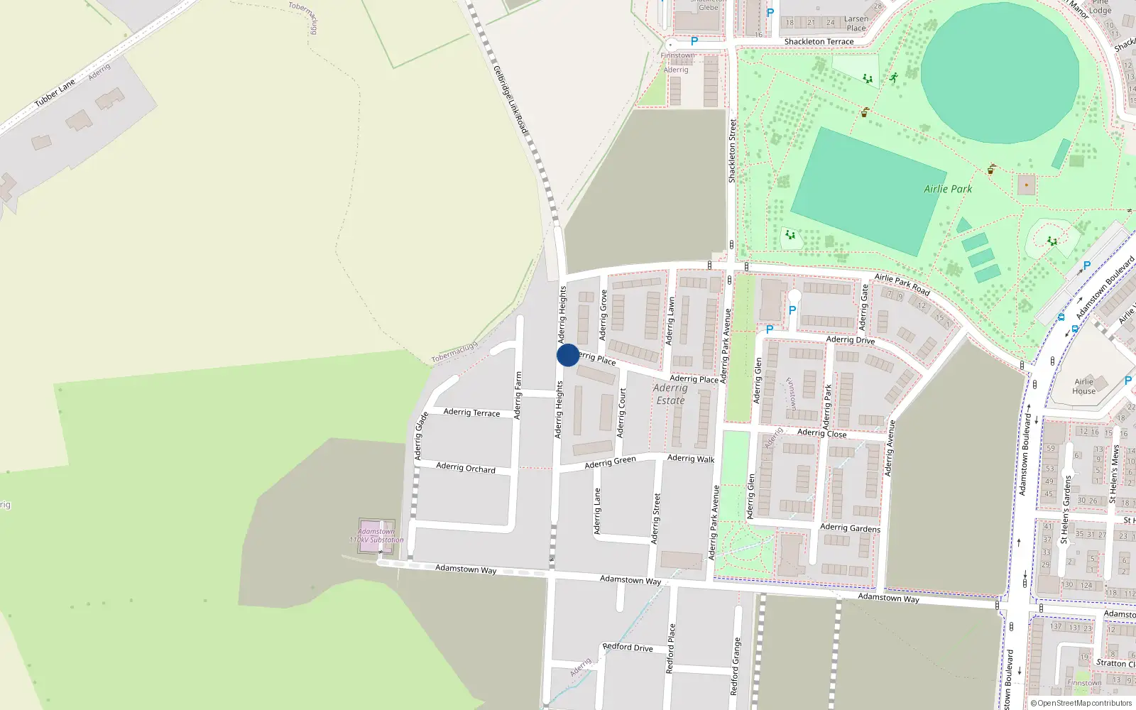 Overhead map showing the location of 1 Aderrig Place, Lucan