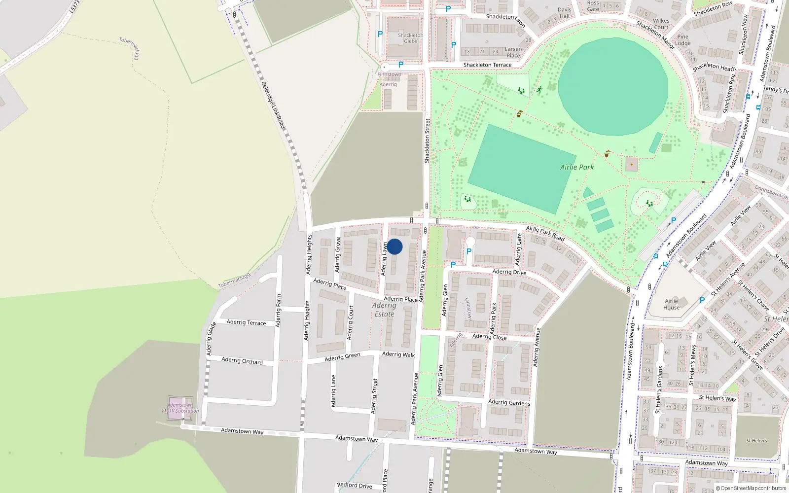 Overhead map showing the location of 1 Aderrig Lawn, Lucan