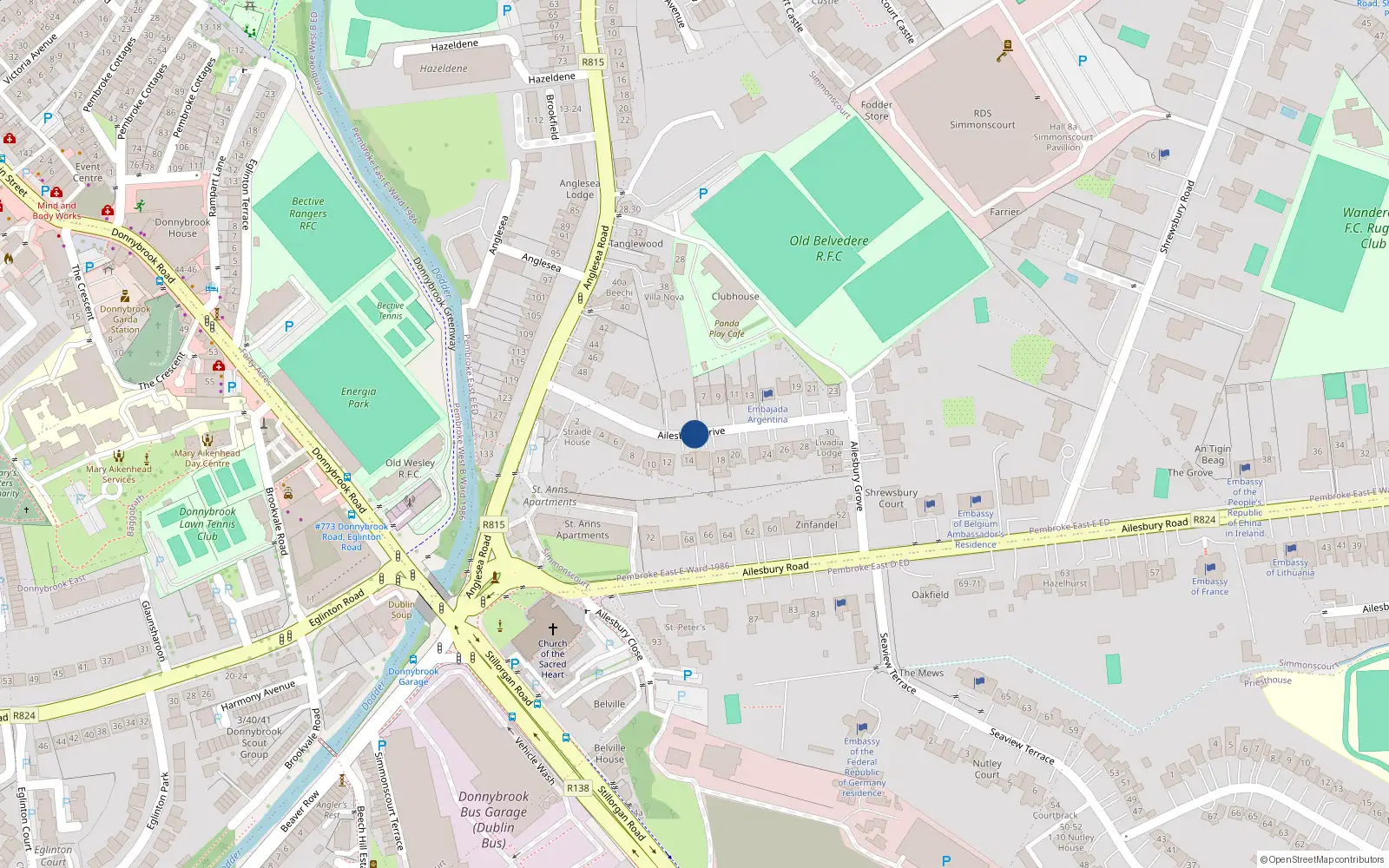 Overhead map showing the location of 1 Ailesbury Drive, Ballsbridge