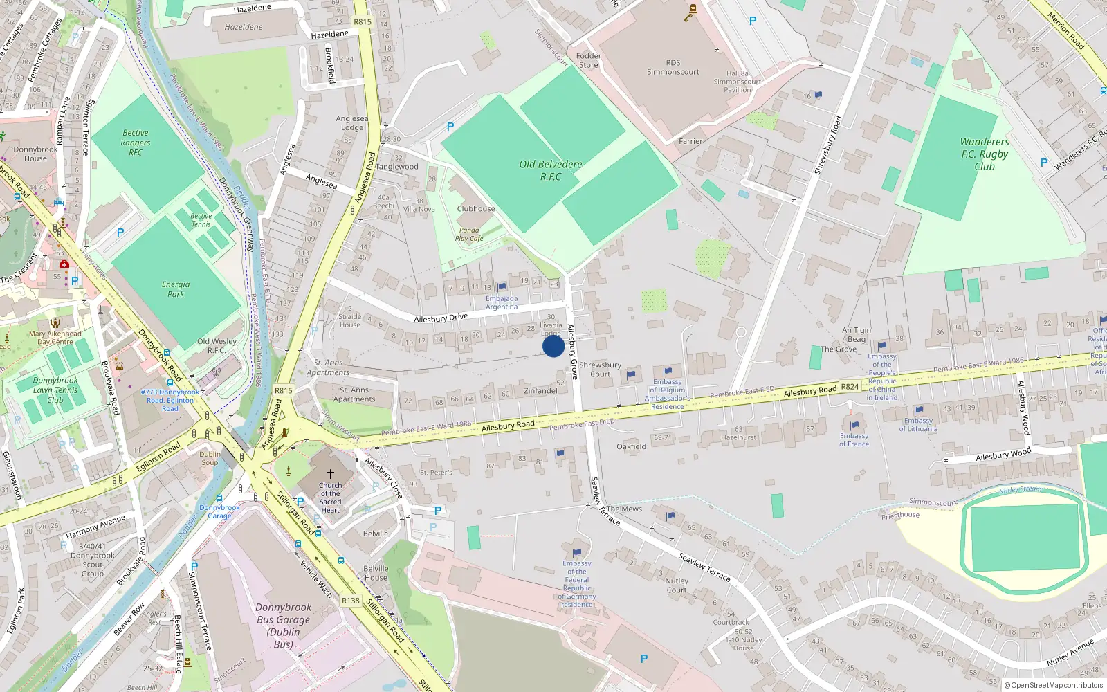 Overhead map showing the location of 1 Ailesbury Grove, Ballsbridge
