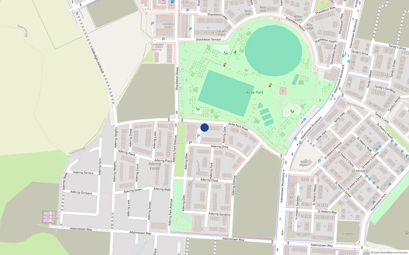 Overhead map showing the location of 1 Airlie Park Road, Lucan