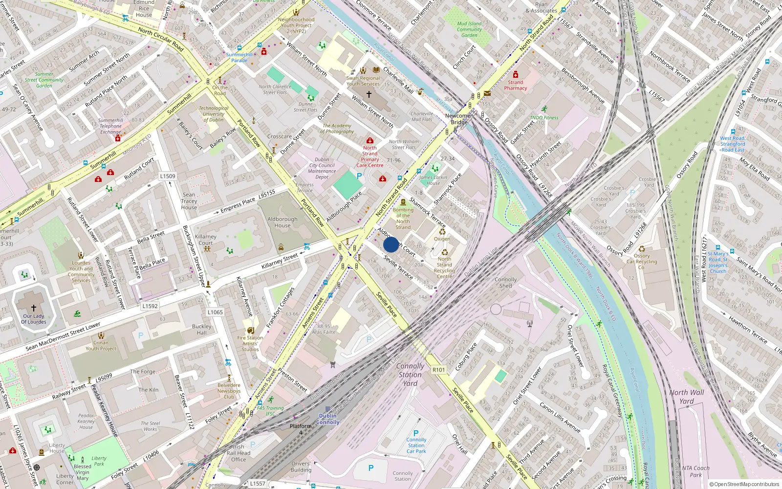 Overhead map showing the location of 1 Aldborough Parade, Dublin 1