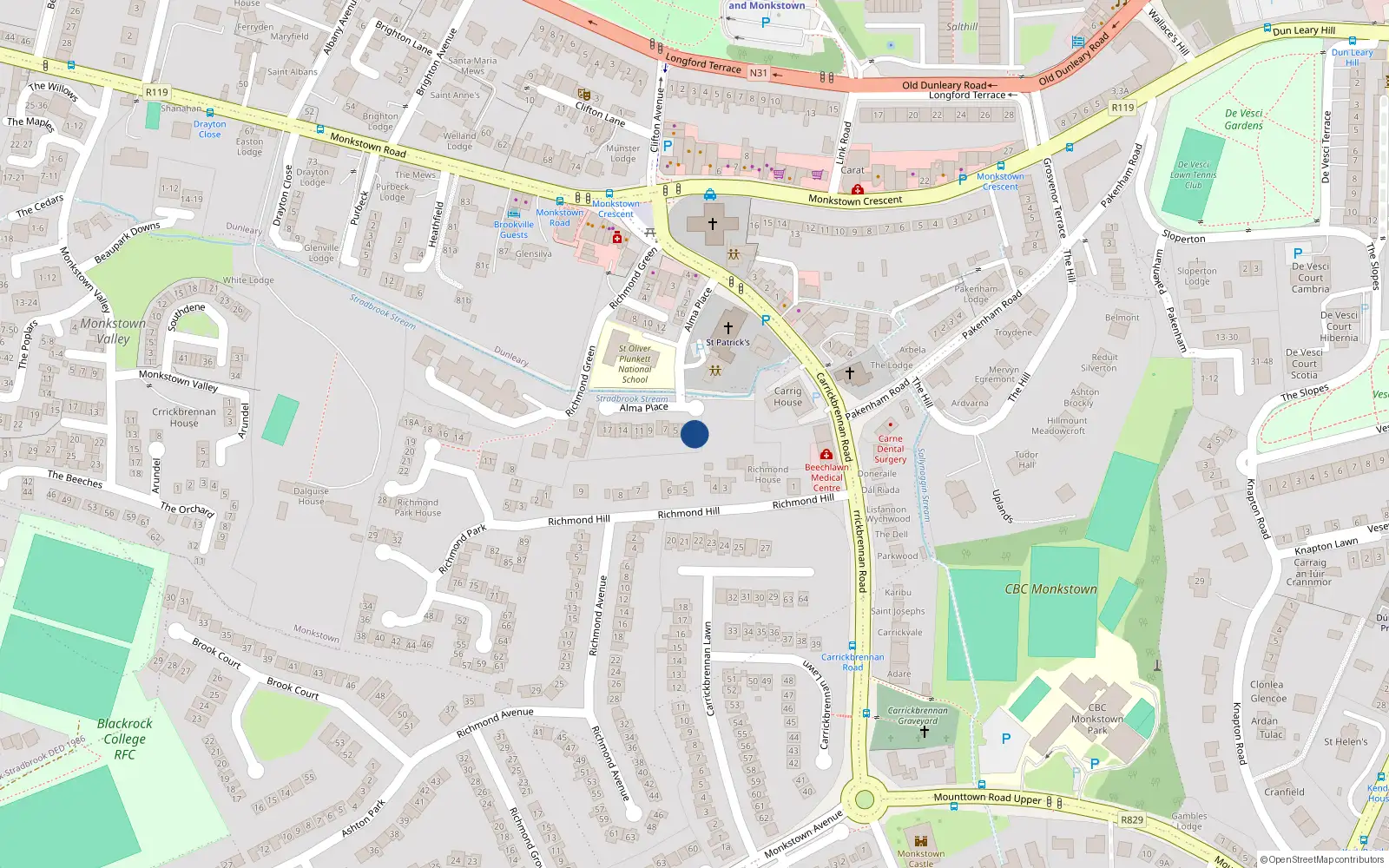Overhead map showing the location of 1 Alma Park, Monkstown, Dublin