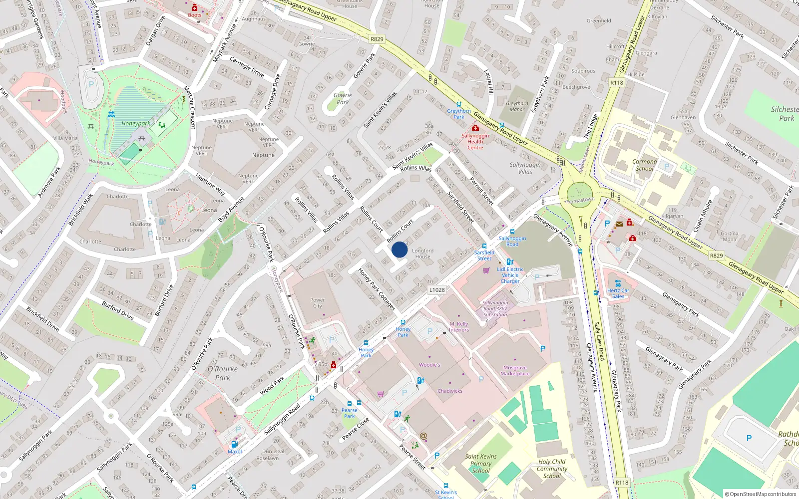 Overhead map showing the location of 2 Rollins Court, Sallynoggin
