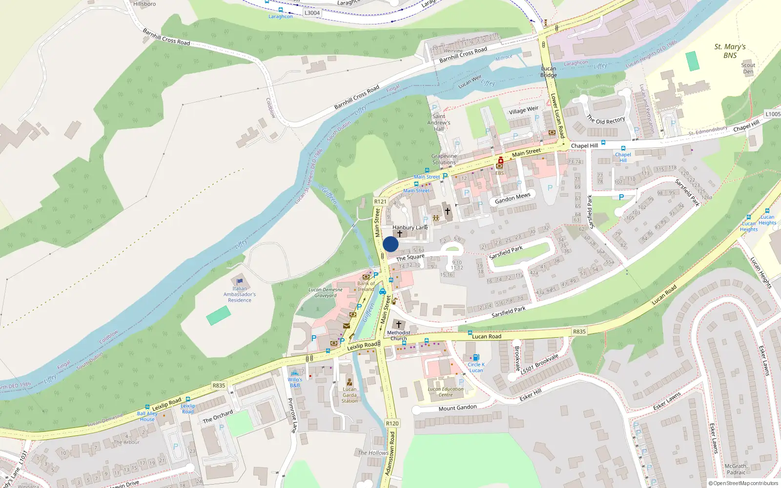 Overhead map showing the location of 1 and 2 Vesey Terrace, Main Street, Lucan