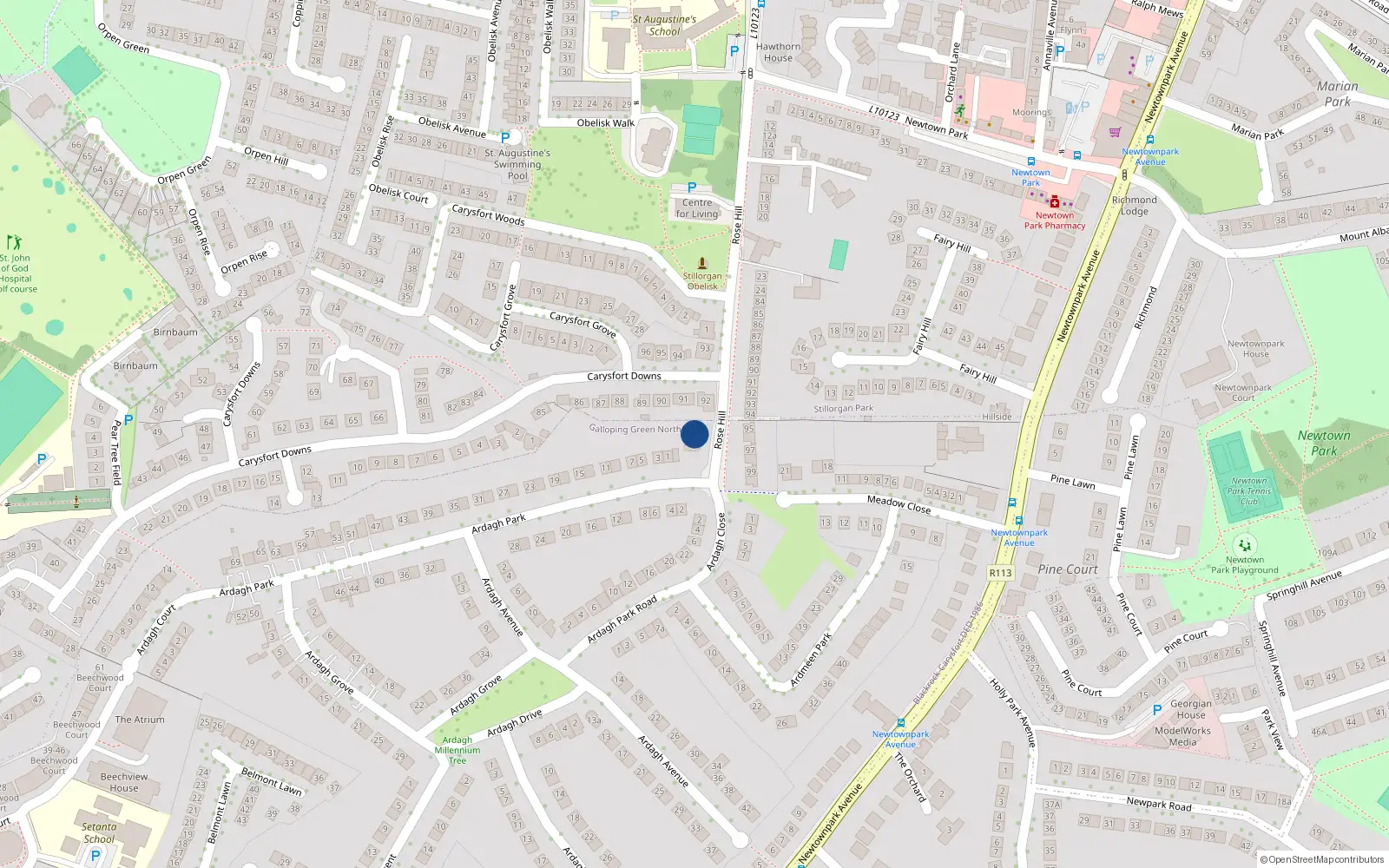 Overhead map showing the location of 1 Ardagh Park, Blackrock, Co Dublin