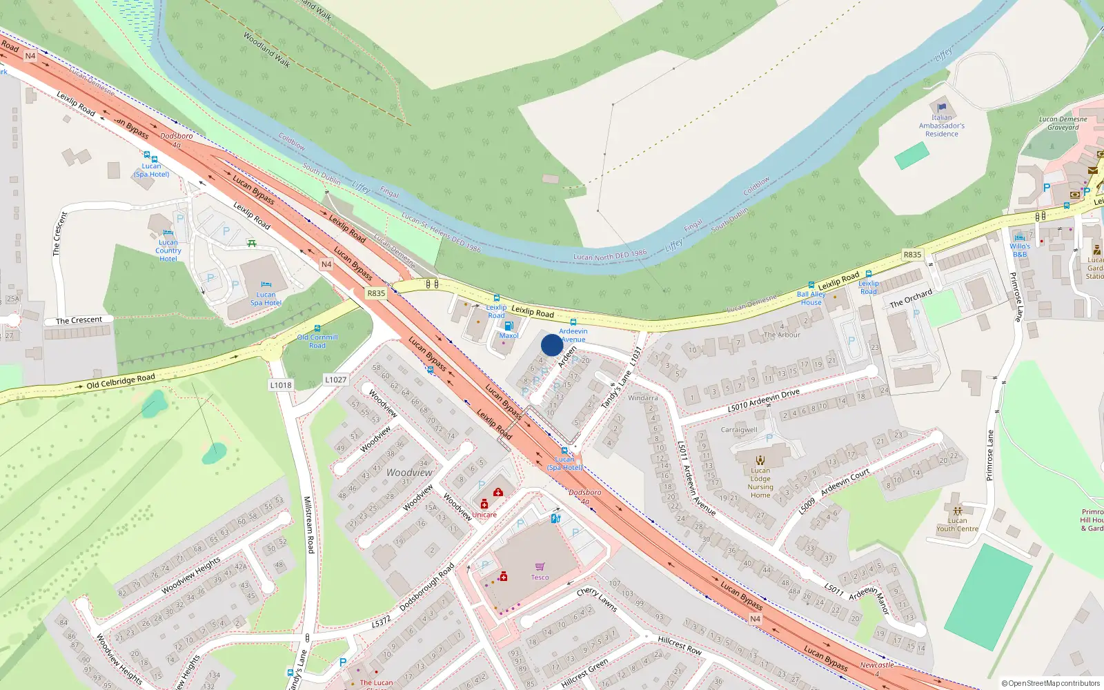 Overhead map showing the location of 1 Ardeen, Lucan