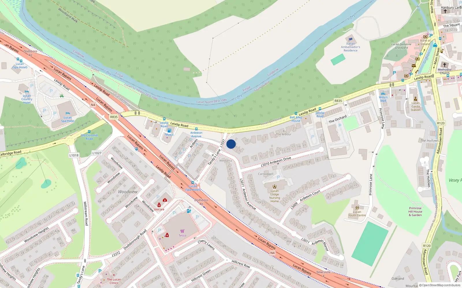 Overhead map showing the location of 1 Ardeevin Avenue, Lucan