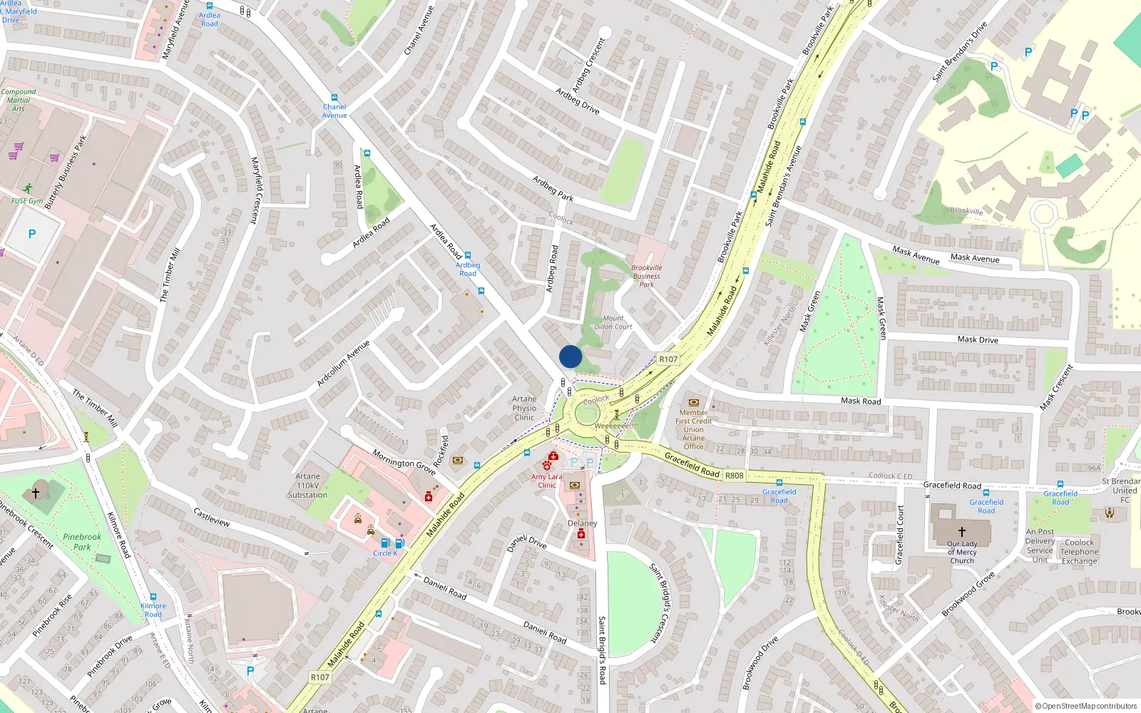 Overhead map showing the location of 1 Ardlea Road, Dublin 5
