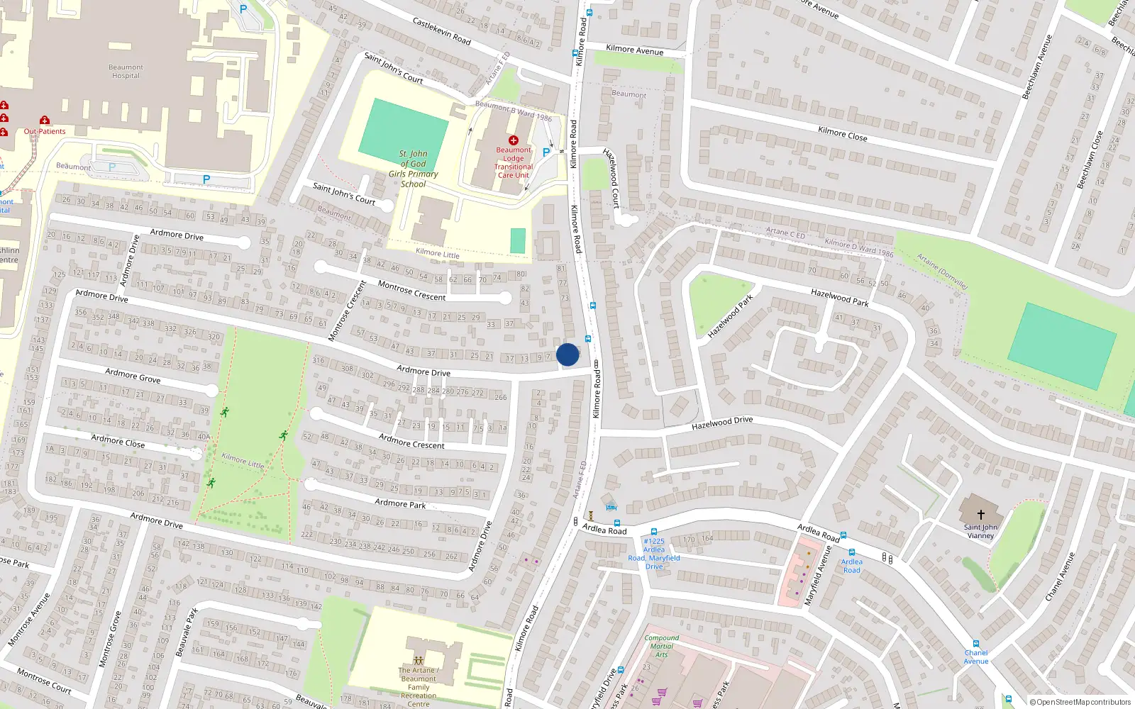 Overhead map showing the location of 1 Ardmore Drive, Dublin 5, Dublin