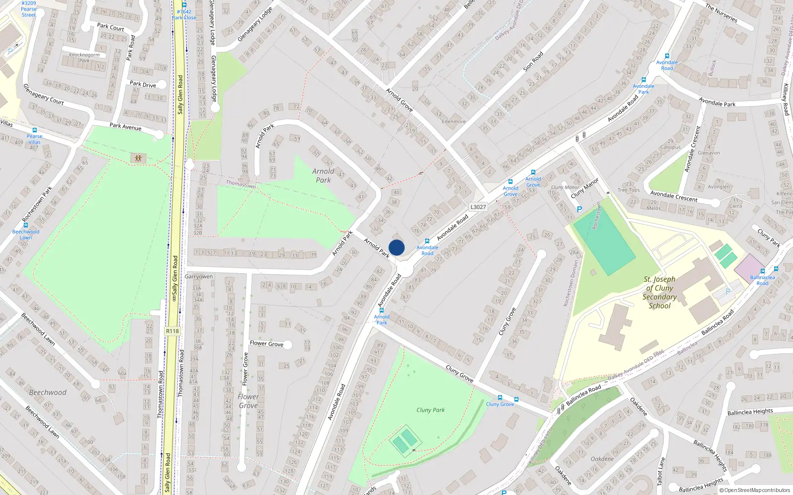 Overhead map showing the location of 1 Arkle, Killiney