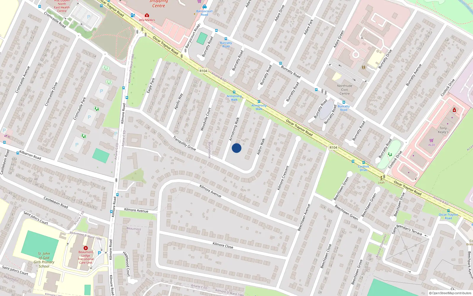 Overhead map showing the location of 1 Armstrong Walk, Dublin 5