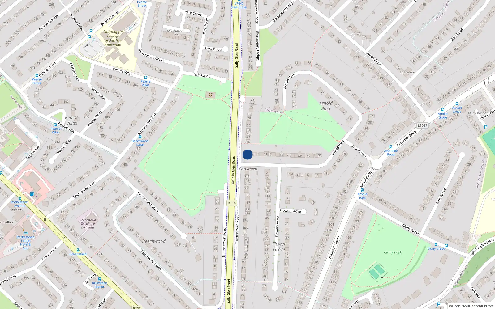 Overhead map showing the location of 1 Arnold Park, Dublin
