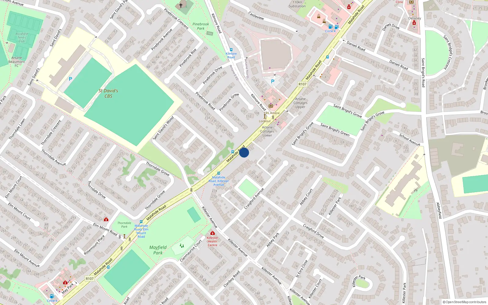 Overhead map showing the location of 1 Artane Cottages Lower, Malahide Road, Artane Dublin 5