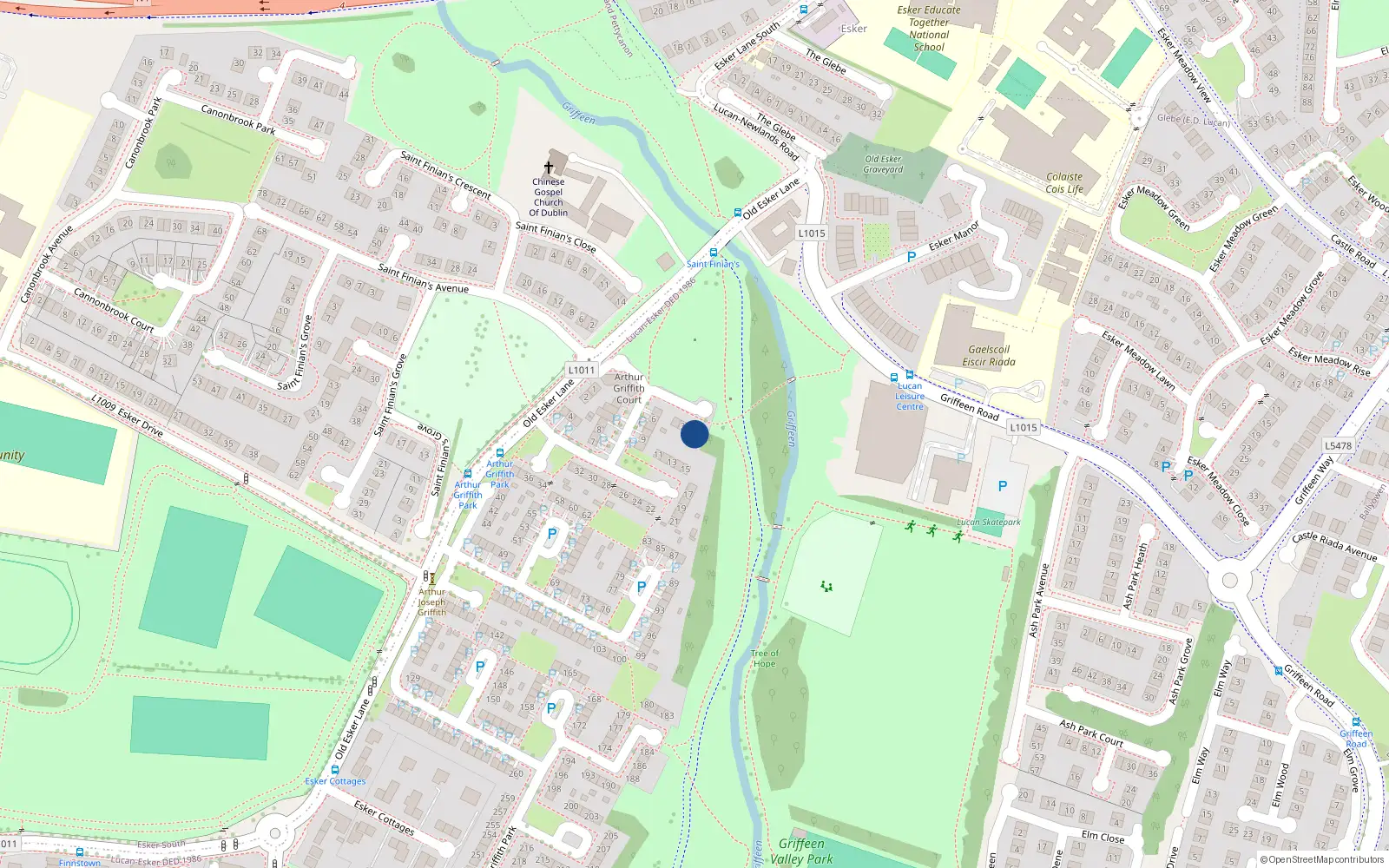 Overhead map showing the location of 1 Arthur Griffith Park, Lucan, Dublin