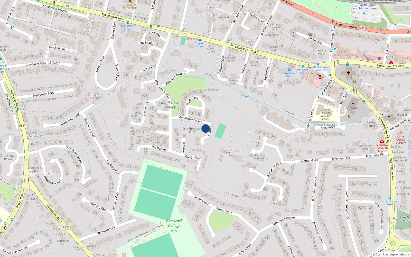 Overhead map showing the location of 1 Arundel, Monkstown Valley, Monkstown