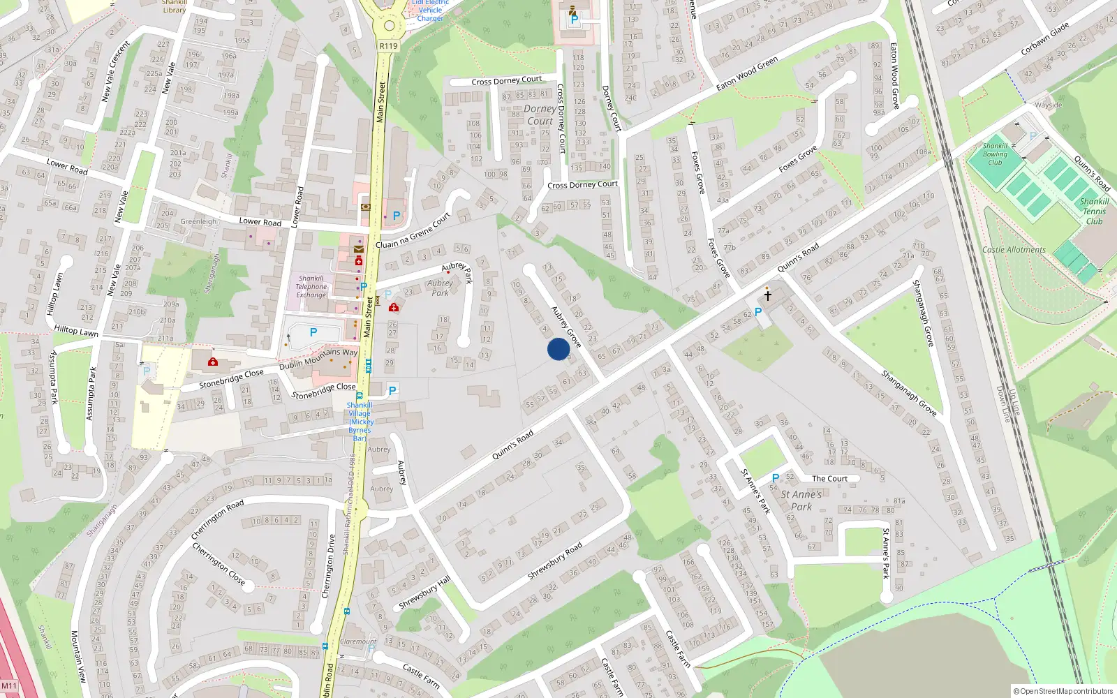 Overhead map showing the location of 1 Aubrey Grove, Shankill