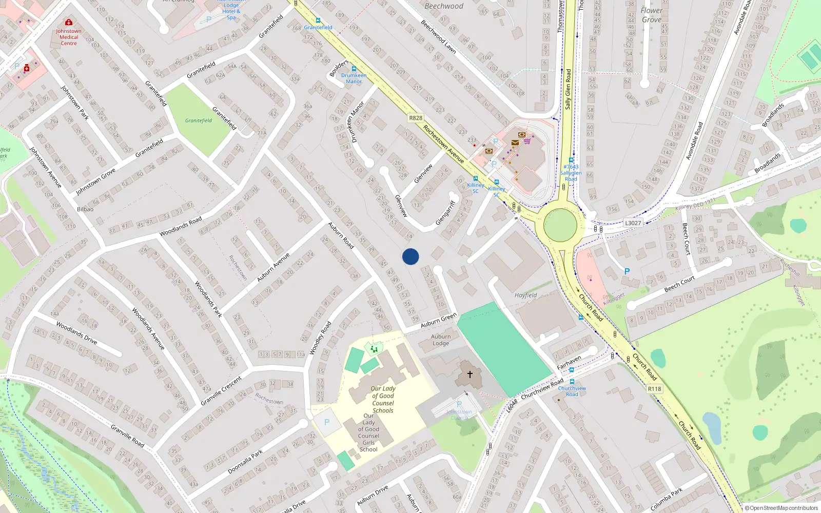 Overhead map showing the location of 1 Auburn Green, Dunlaoghaire