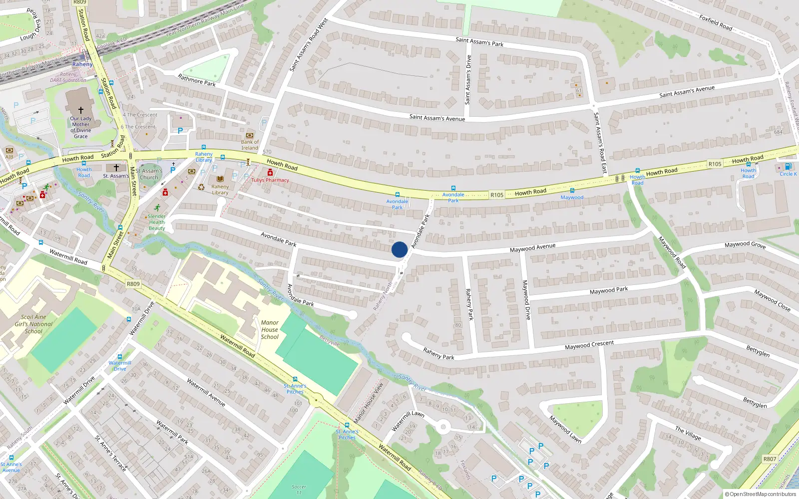 Overhead map showing the location of 1 Avondale Park, Dublin 5
