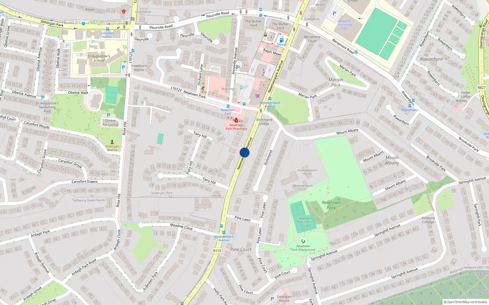 Overhead map showing the location of 1 B Ardagh Park Gardens, Newtownpark Avenue, Blackrock