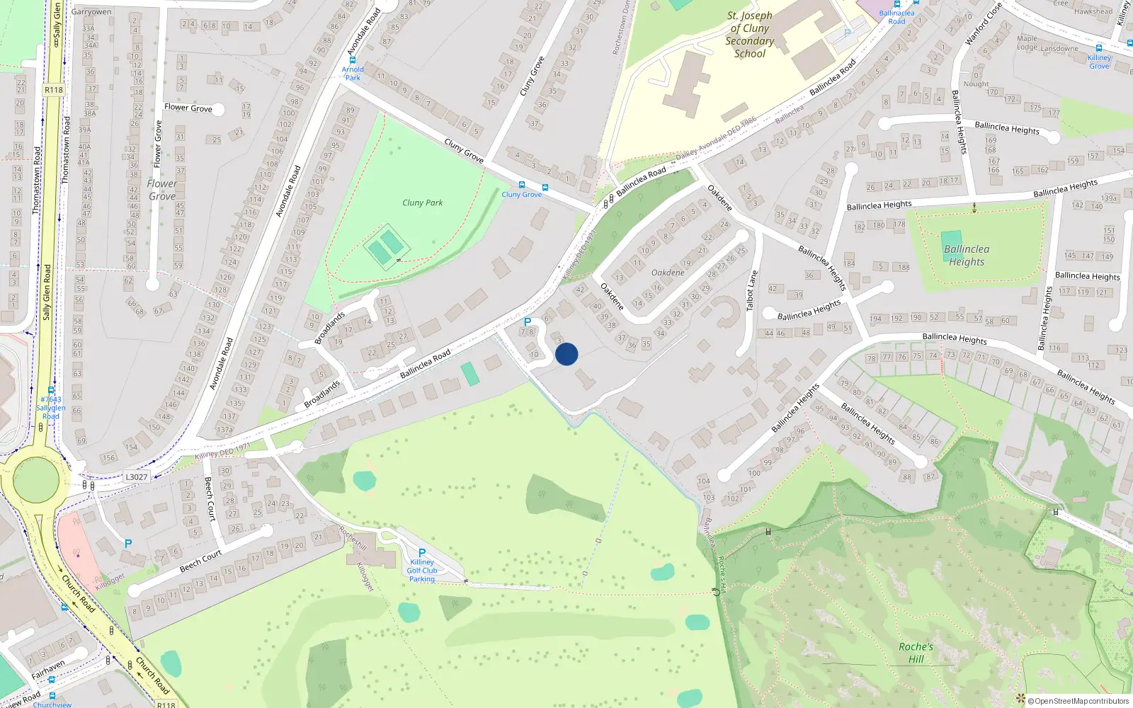 Overhead map showing the location of 1 Ballinclea Wood, Killiney