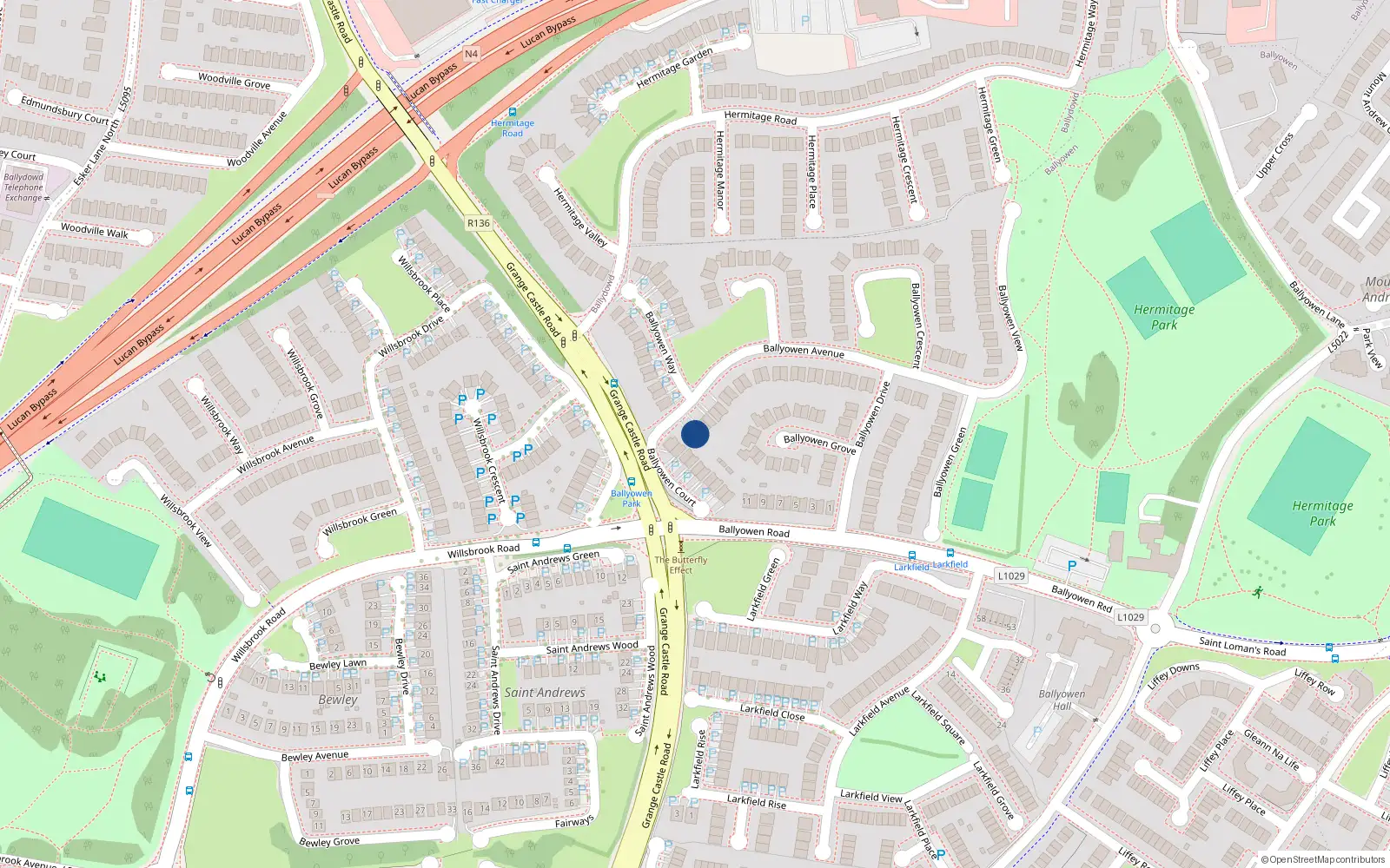 Overhead map showing the location of 1 Ballyowen Avenue, Lucan
