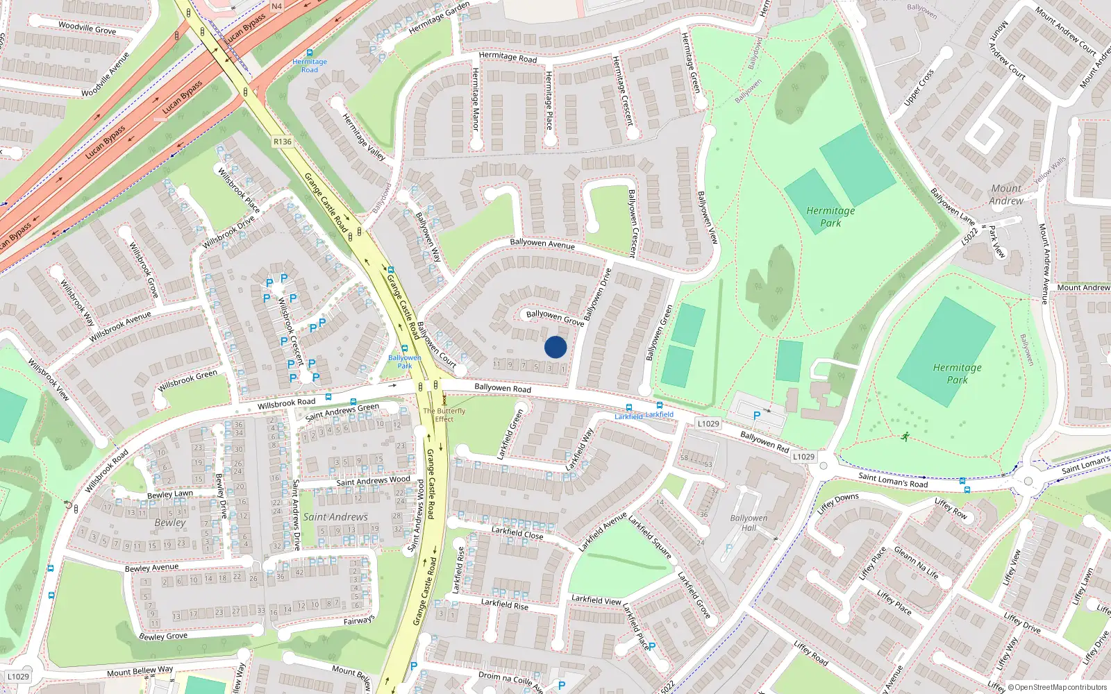 Overhead map showing the location of 1 Ballyowen Drive, Lucan